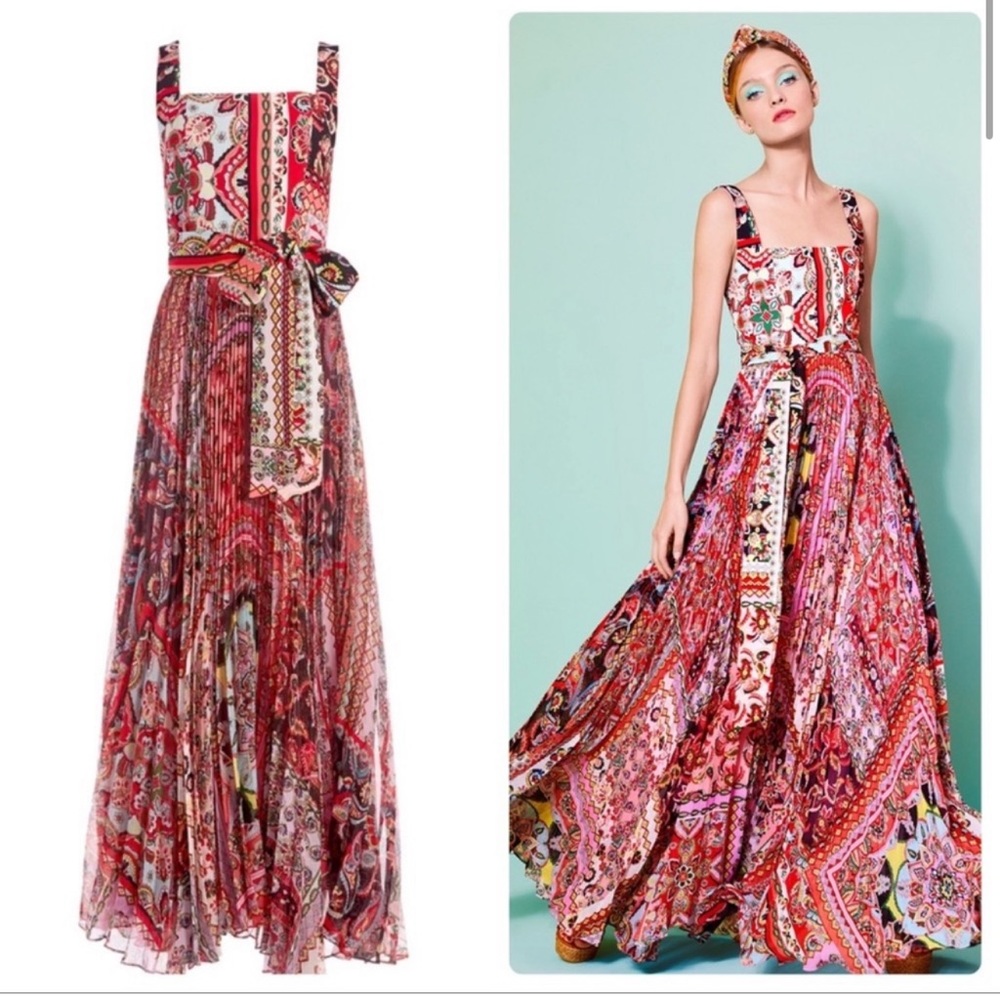 ALICE + OLIVIA Deona Pleated Maxi Dress